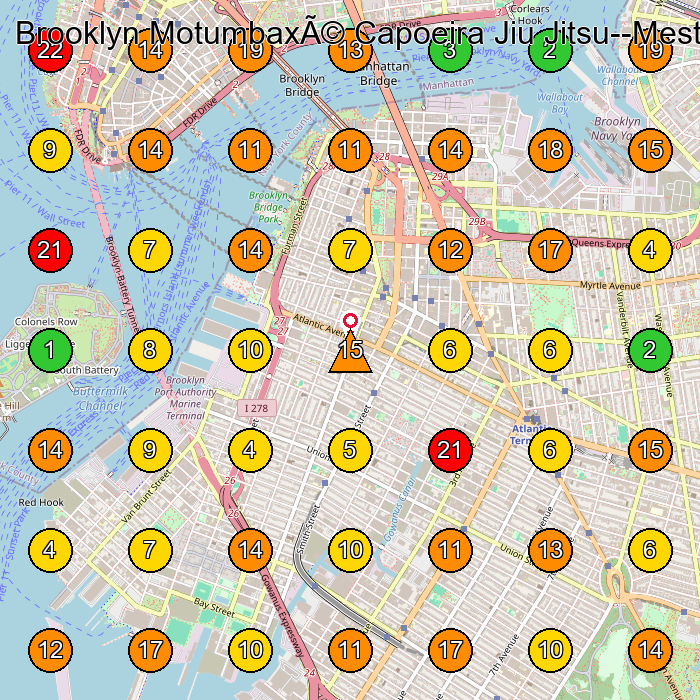 Brooklyn Motumbaxé Capoeira Jiu Jitsu--Mestre Lampréia Martial Arts School GeoGrid ranking map for Brooklyn NY